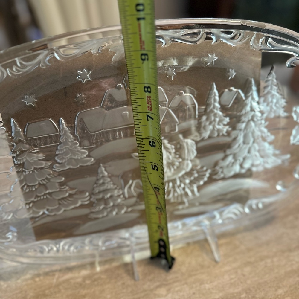Clear Glass Winter Scene Girl with Christmas Tree and Deer Cookies Platter - Picture 8 of 10